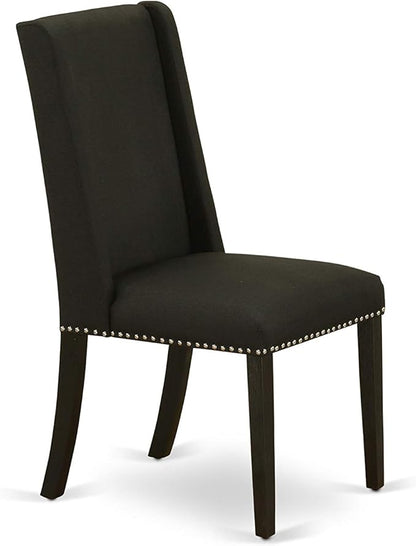 East West Furniture X697FL624-7 7 Piece Dining Room Furniture Set Consist of a Rectangle Dining Table with X-Legs and 6 Black Linen Fabric Parsons Chairs, 40x72 Inch, Multi-Color