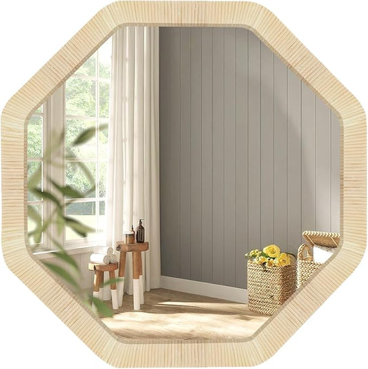 ULIKE Rattan Mirror for Wall, Bathroom 24 Inch Rustic Farmhouse Wall Decor with Handmade Wicker Frame, Boho Woven Mirror for Nursery Bedroom Living Room Entryway