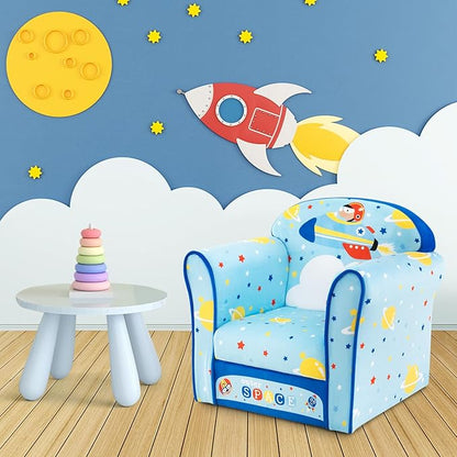 Costzon Kids Couch, Children's Sofa Armrest Chair with Pattern, Toddler Furniture w/Sturdy Wood Construction, Preschool, Lightweight Kids Couch Sofa Chair for Aged 1-5 Boys & Girls Gifts, Airplane