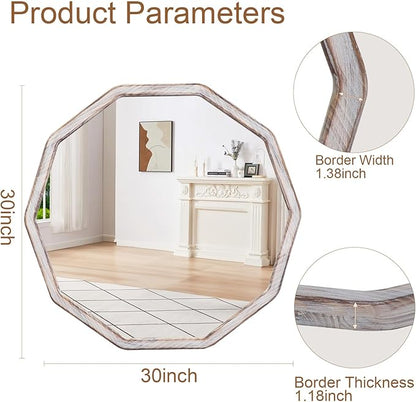 ULIKE White Wood Mirror for Wall, 30 Inch Rustic Farmhouse Mirror with Wood Frame, Decorative Wall Mounted Vanity Mirrors for Bathroom Bedroom Living Room Entryway