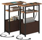Narrow Side Table with Charging Station Set of 2, Small End Table for Small Spaces, Skinny Nightstands Set 2 with Storage Basket,Sofa Bedside Tables for Living Room,Bedroom, Rustic Brown