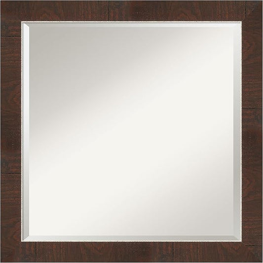 Amanti Art Brown Wall Mirror 23x23 Wildwood Brown Narrow Square Bathroom Mirror for Wall Decor Living Room, Medium Rustic Farmhouse Frame, Hangs Horizonally and Vertically, Bathroom Decor, Beveled