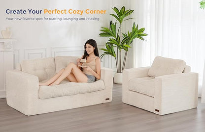 MAXYOYO Living Room Chair for Adults, Upholstered Floor Sofa with Armrests, Boneless Chair with Tufted Cushion & Backrest, Sofa in A Box, Bean Bag Couch for Bedroom Living Room, Dorm, Beige