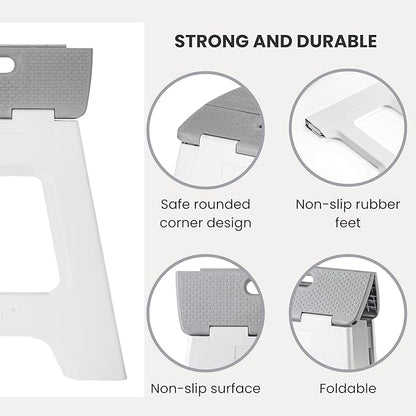 Vigar Compact Step Stool Foldable, 16-inch Step Stools for Adults up to 330 Pound, Lightweight Stool, Non-Slip Folding Step Stool, Gray