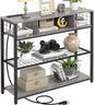 Narrow Entryway Console Table with Storage, Drawer and Charging Station - Behind Couch Table with Outlet and USB Ports for Living Room Foyer, Grey
