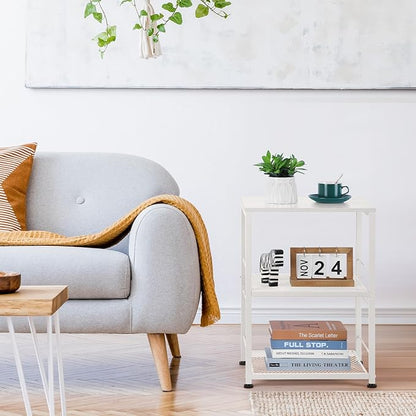 OYEAL End Table, Small Side Table Living Room, White Nightstand with 2-Tier Storage Shelf, Printer Stand Sofa Table for Small Spaces, Living Room, Bedroom, Easy Assembly