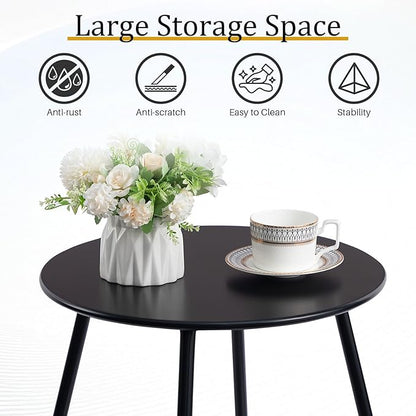 HollyHOME Round Metal Side Table, Rust-Resistant Patio Small Plant Stand, Outdoor 17.32'' Portable End Table for Balconies, Gardens, Living Rooms and Bedrooms, Black