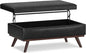 SIMPLIHOME Owen 42 inch Wide Mid Century Modern Rectangle Lift Top Large Coffee Table Storage Ottoman in Distressed Black Vegan Faux Leather, Assembled, for the Living Room, Entryway and Family Room