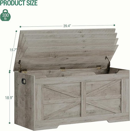 39.4" Storage Chest, Extra Large Storage Trunk with 2 Safety Hinges, Wooden Box Bench, Lift-Top Organizer Chest, Shoe Bench for Entryway, Bedroom, Living Room, Greige SB03405X