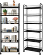 6-Tier Slim Storage Cart with Wheels,10in Wide Black Narrow Rolling Shelf,Sturdy Slim Storage Ideal for Kitchen, Bathroom, and Laundry Room