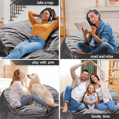 Bean Bag Chairs, Memory Foam Stuffing Bean Bag Chair for Adults/Teens/Kids, Velvet Lazy Sofa Furniture with Removable High-Rebound Memory Foam for Living Room Bedroom College Dorm