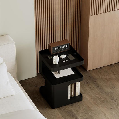 Modern Side Table,Small end Tables for Small Spaces,Black Metal nightstand,Bedside Tables,Accent Table with Storage for Couch, Bedroom,Living Room.No Assembly Required
