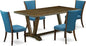 East West Furniture V777VE721-5 5 Piece Dining Set Includes a Rectangle Dining Room Table with V-Legs and 4 Blue Color Linen Fabric Upholstered Parson Chairs, 40x72 Inch, Multi-Color