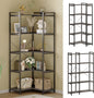 Tohomeor Bookshelf 5 Tier Deformable Corner Bookcase Free Standing Modern Industrial Book Storage Display Book Shelf for Bedroom Living Room Study Room Office (Dark Grey)