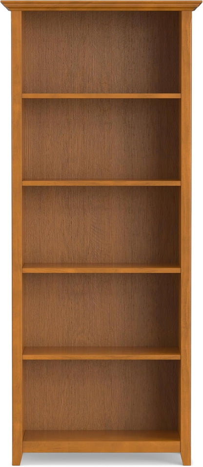 SIMPLIHOME Amherst Bookcase - 70 inch Tall 5-Shelf Solid Wood Bookshelf in Light Golden Brown, Transitional Storage for Living Room, Study Room or Office with Adjustable Shelves and Tapered Legs
