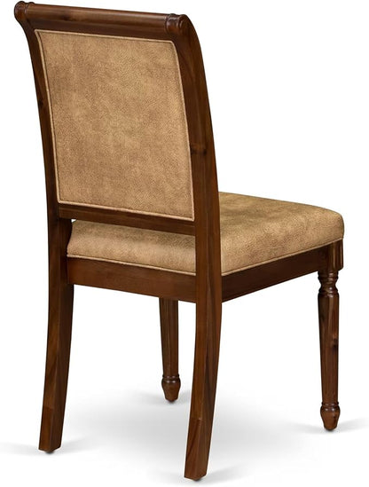LECY7-AWA-28 7-Piece Dining Table Set Includes a Kitchen Table and 6 Beige Polyester Fabric Dinner Chairs with High Back - Antique Walnut Finish