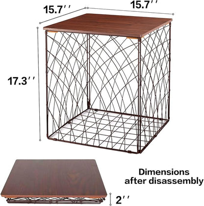 Small Coffee Table Storage, Square End Tables Blanket Basket with Lid for Living Room Folding Storage Side Table 1 Pack