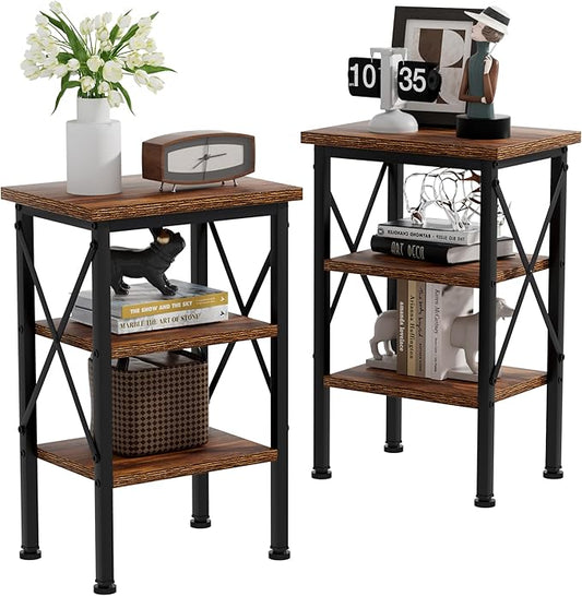 VECELO Modern Nightstands X-Design Side End Table Night Stand with Storage Shelf for Bedroom,Living Room,