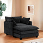 Furniliving Oversized Accent Chairs with Ottoman, Luxury Chenille Single Sofa Couch, Upholstered Deep Seat Chaise Lounge with Pillows for Living Room, Bedroom, Apartment, Black