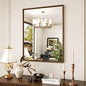 28x36 Inch Rectangle Walnut Bathroom Mirror, Anti-Rust 4MM Tempered Glass, Modern Vanity Mirror for Bathroom, Horizontal or Vertical Wall Mount