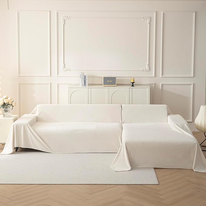 MYSKY HOME White Couch Cover Couch Covers for 3 Cushion Couch Sofa Pet Friendly Sectional Couch Covers L Shape Dog Couch Cover Protector for Sectional Sofa Covers Couch Protector, 71" x 150"