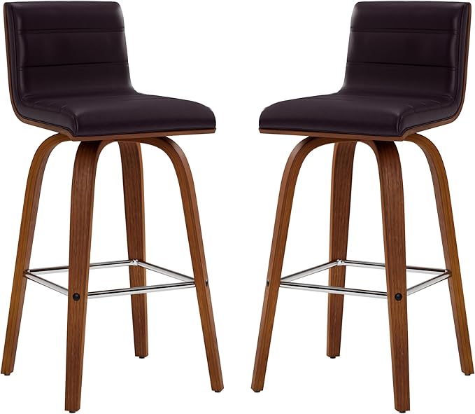 Armen Living Vienna 26" Counter Height Swivel Brown Faux Leather and Walnut Wood Bar Stool