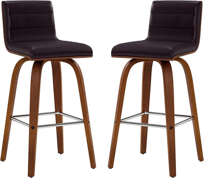 Armen Living Vienna 26" Counter Height Swivel Brown Faux Leather and Walnut Wood Bar Stool