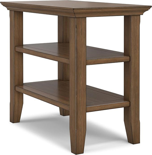 SIMPLIHOME Acadian 14-inch Wide Solid Wood Narrow End Table in Rustic Natural Aged Brown, Transitional-Style Side Table for Living Room, Bedroom, or Family Room with 2 Open Shelves