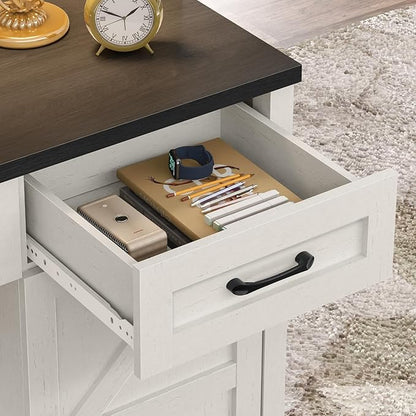 67''H Farmhouse Executive Desk with Hutch & 5 Drawers, Rustic Office Desks Computer Desks with Charging Station, File Drawers and Storage Cabinets, Wood Workspace for Home Office & Study,Black.