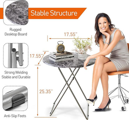 TV Tray Table, Portable TV Dinner Table for Eating, Small Foldable Round Table, TV Side Trays Table Set of 2, Snack Table for Couch, Living Room, Outdoor, Small Space (Black Marble, 2Pcs)