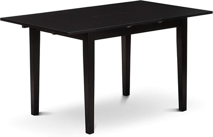 East West Furniture NOFL5-BLK-21 5 Piece Dinette Set for 4 Includes a Rectangle Dining Room Table with Butterfly Leaf and 4 Blue Linen Fabric Upholstered Chairs, 32x54 Inch, Black