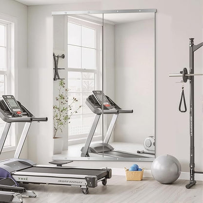 Home Gym Mirror for Wall, 70"x24"x2PCS Full Length Gym Mirror Frameless Wall-Mounted for Garage, Home Gym, Living Room, Bedroom(Silver)