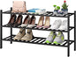 3-Tier Long Black Shoe Rack, Bamboo Wood Shoe Rack for Closet, Entryway & Hallway, Stackable | Functional | Sturdy