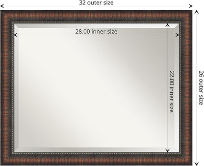 Amanti Art Brown Wall Mirror 26x32 Caleb Brown Rectangle Bathroom Mirror for Wall Decor Living Room, Large Rustic Farmhouse Frame, Hangs Horizonally and Vertically, Bathroom Decor, Beveled Edge