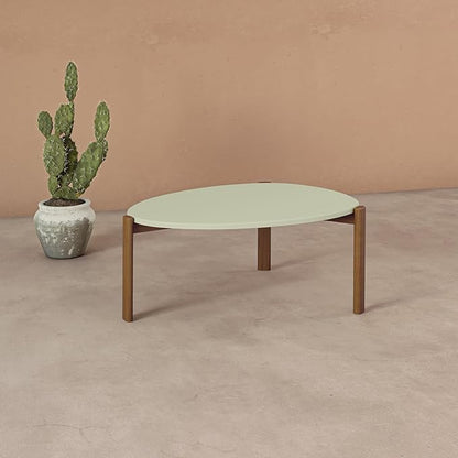 Manhattan Comfort Gales Mid Century Modern Coffee Table with Oval Triangle Shaped Top, Accent Furniture for Living Room Made from Solid Eucalyptus Wood, Pistachio Green