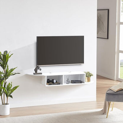 GHC Floating TV Stand, Wall Mounted Entertainment Center and Cabinet Shelf, TV Console with Storage, Media Console for DVD Player, Space-Saving Under TV Shelf for Bedroom, Living Room (White)