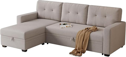 Ball & Cast Convertible Sectional Sleeper Sofa Bed L Shaped 4 in 1 Pull Out Couch with Reversible Storage Chaise & Removable Back Cushions,Sleeper Corner Pull Out Sofa Bed Couch for Living Room,Office