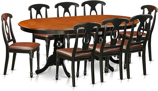 East West Furniture PLKE9-BCH-LC 9 Piece Dining Room Furniture Set Includes an Oval Kitchen Table with Butterfly Leaf and 8 Faux Leather Upholstered Dining Chairs, 42x78 Inch, Black & Cherry
