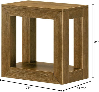 Plank+Beam Modern Rectangular Side Table with Shelf, 25", Solid Wood Narrow End Table for Living Room with Storage, Compact Bedside Table for Small Spaces, Pecan Wirebrush