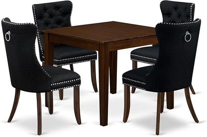 East West Furniture OXDA5-AWA-24 5 Piece Dining Table Set Consists of a Square Modern Kitchen Table and 4 Polyester Fabric Upholstered Parson Chairs, 36x36 Inch, Antique Walnut