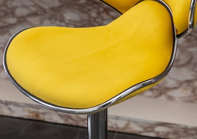 Roundhill Furniture Masaccio Velvet Upholstered Adjustable Swivel Barstool, Set of 2, Yellow