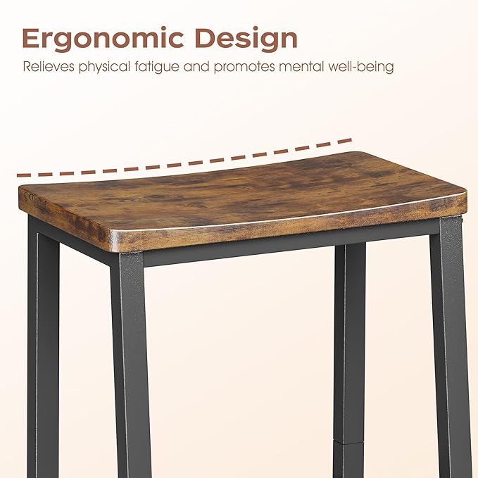 Homeiju Bar Stools, Counter Height Bar Stools Set of 2, 23.6 Inch Saddle Stools with Footrests, Industrial Kitchen Counter Seat for Dining Room, Kitchen, Counter, Rustic Brown