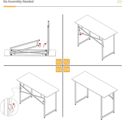 47 inch Folding Computer Desk, Writing Gaming Computer Camping Table, No Assembly Required Home Office Desk, Rustic Brown