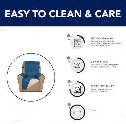 PureFit Reversible Sofa Cover Water Resistant Recliner Couch Cover, Machine Washable Furniture Cover with Adjustable Strap for Dogs, Pets (Recliner, Peacock Blue/Ivory)