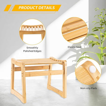 Bamboo Step Stool for Kids - Shoe Changing Foot Rest Stool for Living Room, Bedroom, Garden Leisure, Outdoor (Natural)