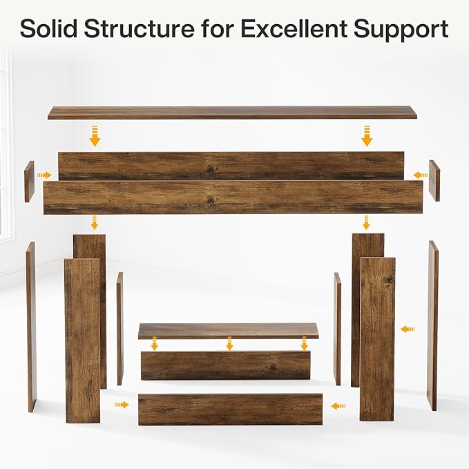Tribesigns 63" Console Table, Farmhouse 2-Tier Entryway Table with U-Shaped Base, Narrow Long Wood Sofa Table Behind Couch Table for Living Room, Hallway, Foyer, Vintage Brown