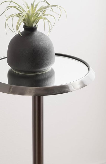 Kate and Laurel Sanzo Modern Pedestal Drink Table, 10 x 10 x 23, Gray Gunmetal, Decorative End Table with Mirrored Tabletop for Use as Small Plant Stand or Cute Martini Table