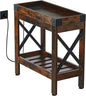 Narrow Side Table, Slim End Table with Charging Station for Small Spaces, with 2 USB and 2 Power Outlets, 21.7" L x 10" W x 21.7" H