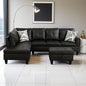 L Shaped Couch Faux Leather Sectional Couch Upholstered 3 Pieces Sofas for Living Room with Chaise, Storage Ottoman for Office and Small Apartment, Classic Black