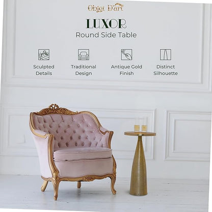 OBJET D'ART Small Round Gold End Tables, Luxor, 23'' Height, Vintage Metal Accent, Side, Pedestal, Coctail and Drink Tables for Living Room and Small Spaces